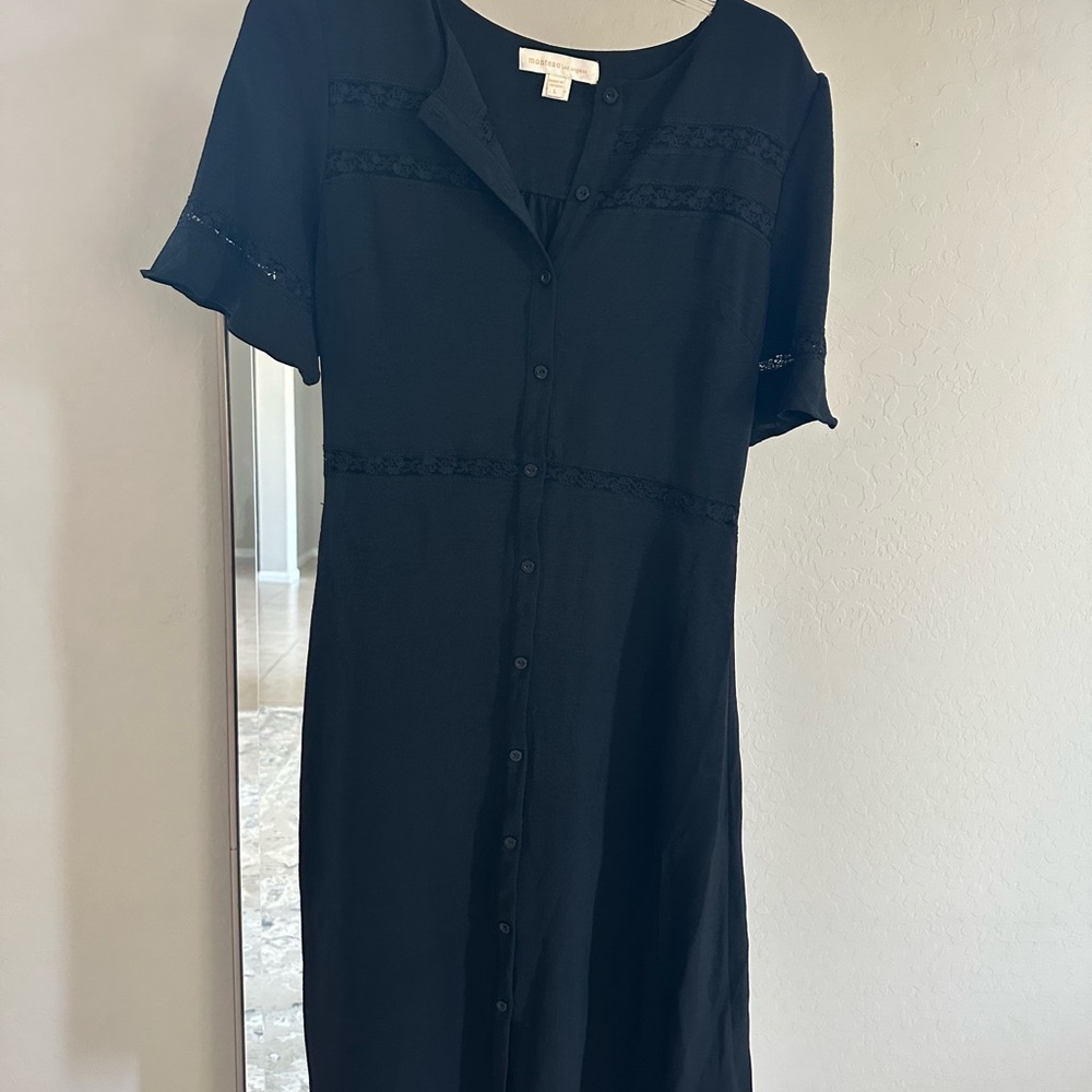 Monteau Black Lace Trim Long Sleeve Dress